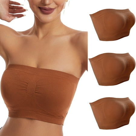 Utoimkio Clearance 3 Pack Seamless Bandeau Bras for Women Wireless Strapless Bra Wireless Tube Top Bras for Women