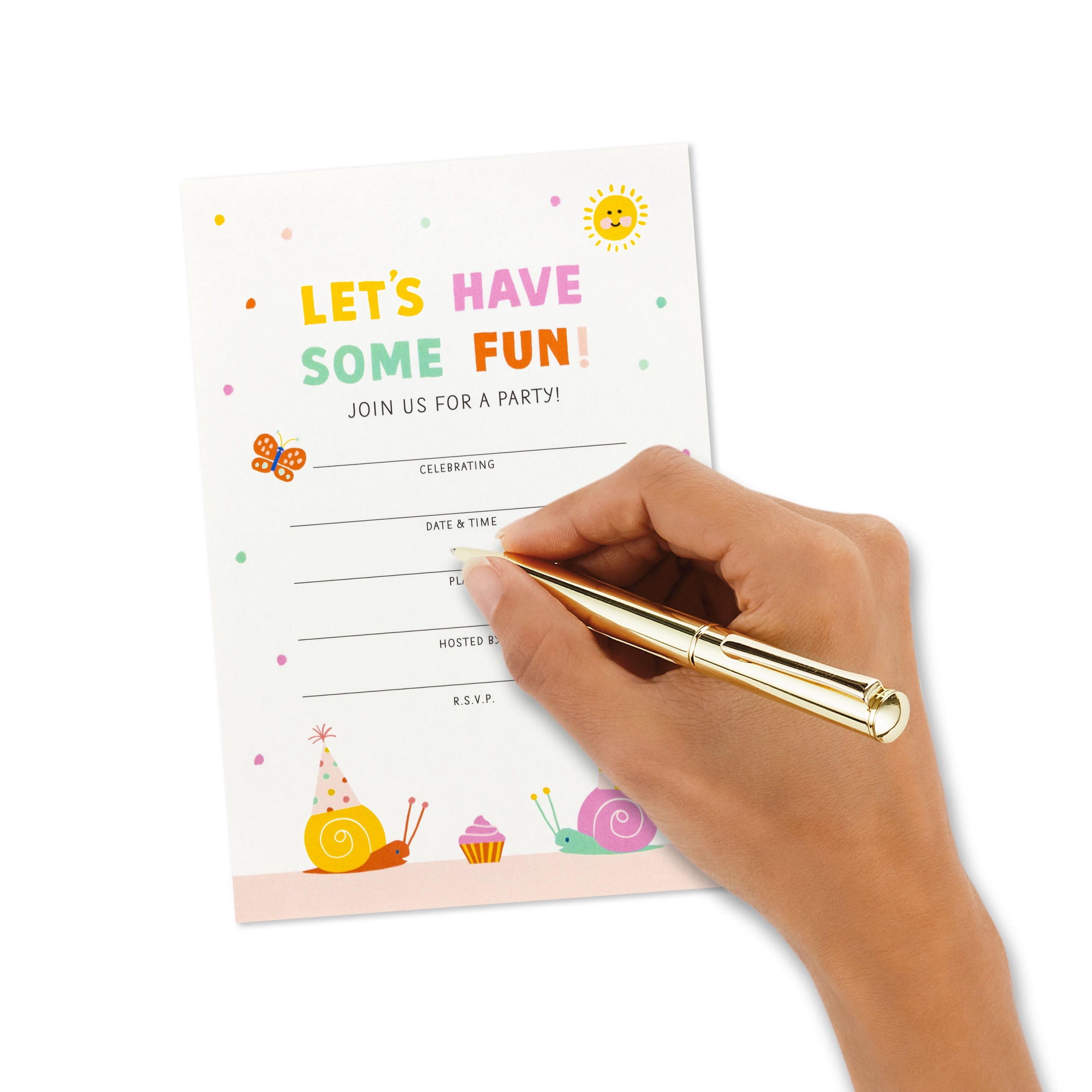 Hallmark Fill-in-the-Blank Kids Party Invitations (Colorful Snails), Pack of 10