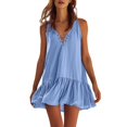 thumbnail image 2 of HongQid Mini Dress for Women V Neck Sleeveless Lace Up Front Ruffle Hem Casual Swing Dress Summer Outfit, 2 of 7