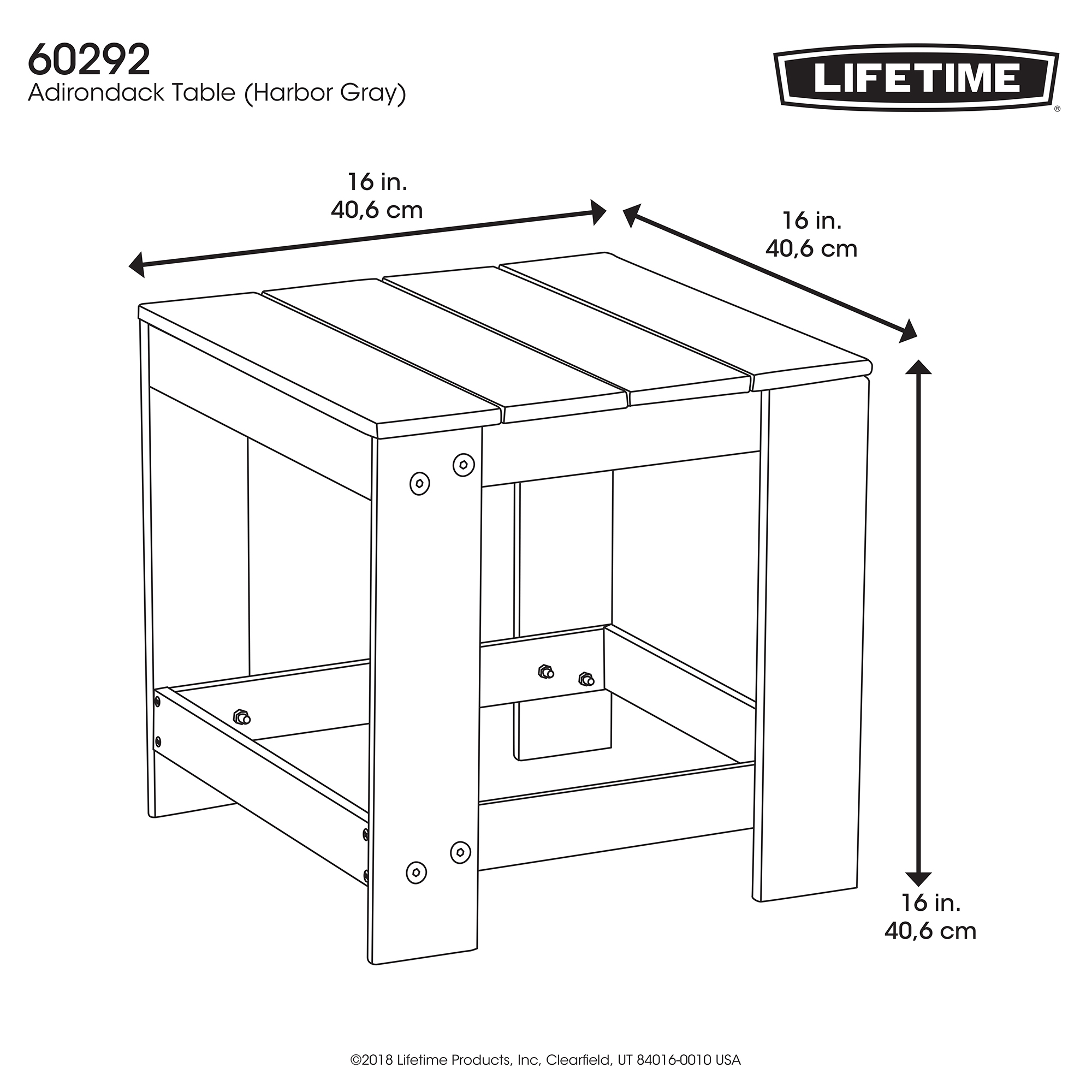 Lifetime Adirondack Outdoor Polystyrene Table, Harbor Gray (60292)
