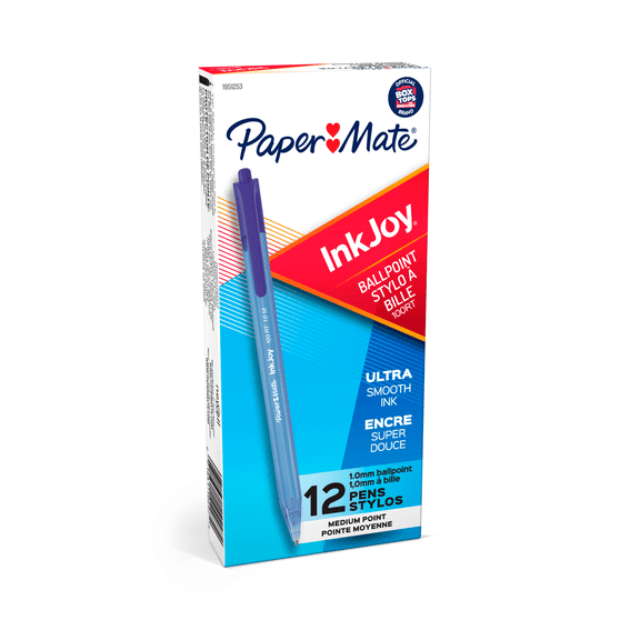 Paper Mate InkJoy 100 RT Retractable Ballpoint Pen, 1.0mm, Blue Ink, 12pc