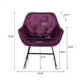 thumbnail image 6 of Velvet Rocking Chair, Modern Nursery Rocking Armchair with Metal Frame and Solid Wood Base, Comfy Upholstered Mid-Back Accent Glider Rocker Single Sofa Chair for Home Living Room Bedroom, Purple, 6 of 7