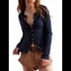 thumbnail image 2 of Cárdigan Corto de Punto Acanalado con Botones y Larga para Mujer, Estilo Y2K, Ajustado, con Cuello Redondo, Camiseta de Otoño Azul Profundo M, 2 of 8
