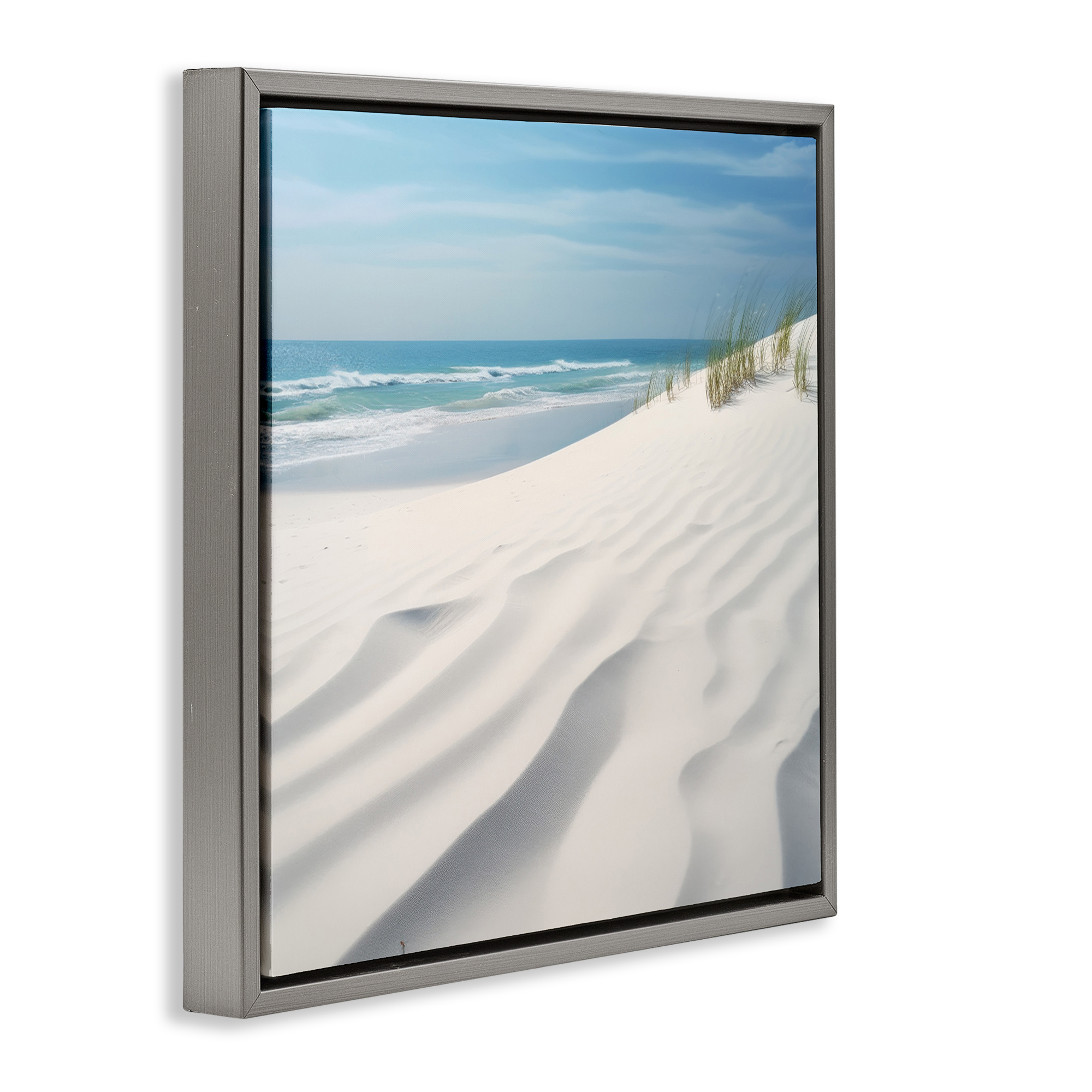 Stupell Industries Seabreeze Windy Dunes Landscape Photography Gray Floater Framed Canvas Art Print Wall Art, 25 x 25