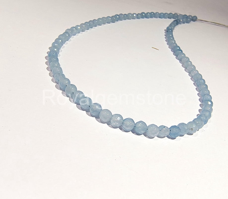 ROYALGEMSTONE Blue Chalcedony BeadsRound Gemstones Faceted Rondelle Jade Beads Beaded Necklace