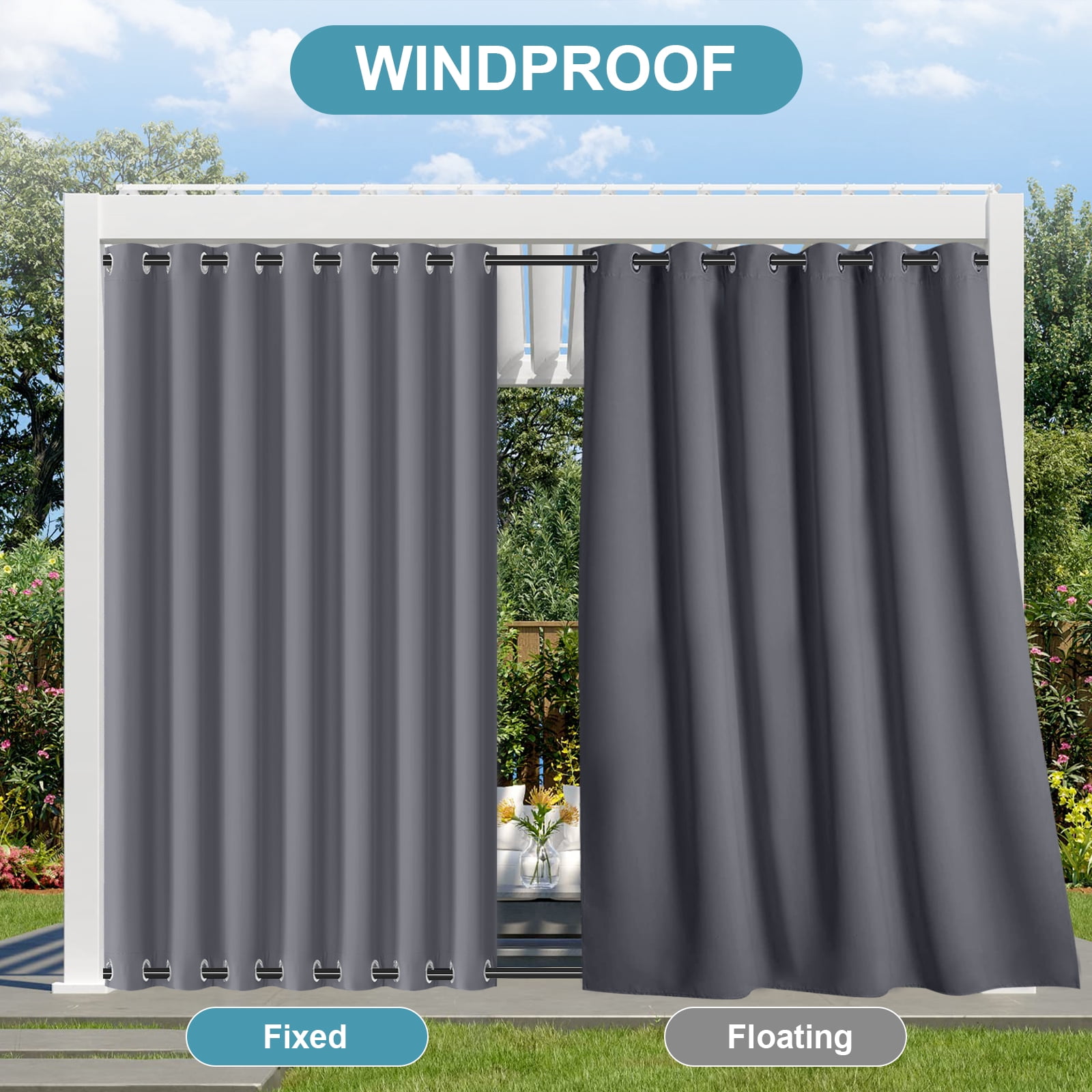 DONGPAI 100" Wide Outdoor Curtains for Patio Waterproof Blackout Privacy UV Resistant with Top and Bottom Grommet for Porch, Gazebo, Pergola, 100"x 96", Dark Gray, 1 Panel