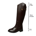 thumbnail image 5 of Knee High Boots Women Waterproof Splice Leather Strappy Tall Riding Booties Back Zipper Low Heel Over the Knee Fall Winter Boots, 5 of 8