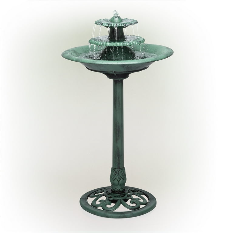 Alpine Corporation 3-Tier Vintage Pedestal Fountain Bird Bath, Green Alpine Corporation 3-Tier Vintage Pedestal Fountain Bird Bath, Green