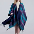 thumbnail image 2 of Shawl Wraps for Women LSQii Open Front Knitted Plaid Poncho Sweater Fringed Double Sided Oversized Blanket Cape Fashion Daily Wear, 2 of 9