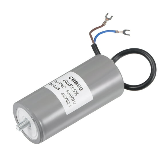 Uxcell 40uF 250V AC 50/60Hz 2 Wires w Fixing Stud, Terminal CBB60 Run Capacitor