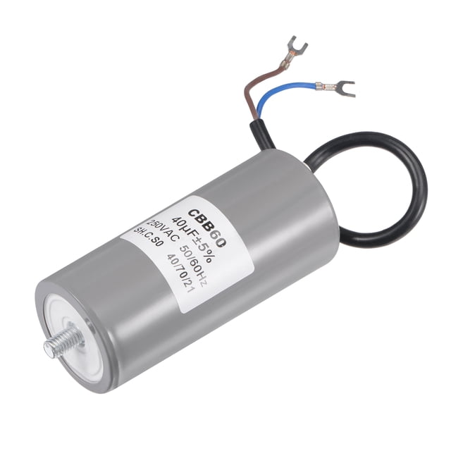 Condensador de funcionamiento CBB60 Uxcell 40uF 250V CA 50/60Hz con 2 cables y soporte de fijación
