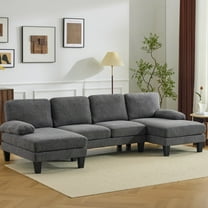 Ktaxon U-Shaped Sectional Sofa Set with Chaise, 4-Seater Blended Chenille Couch for Living Room, Apartment, Easy Assembly Dark Gray