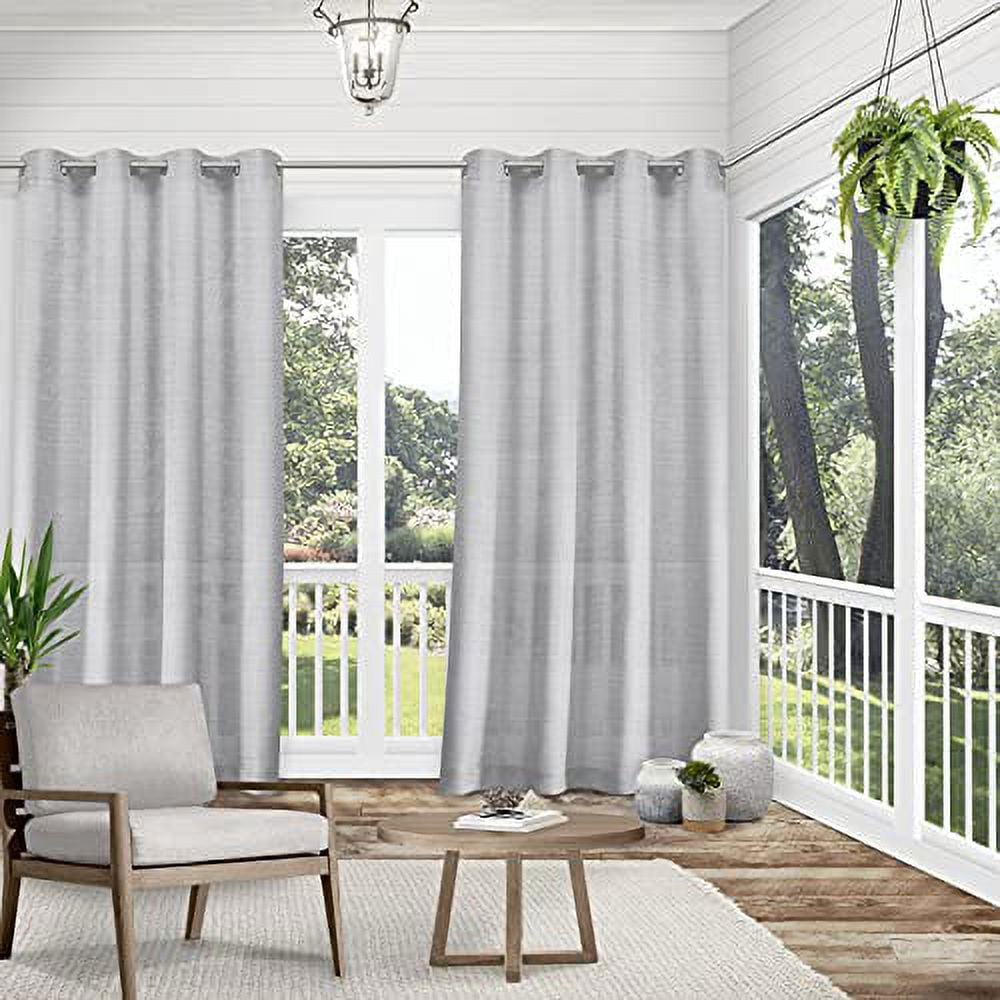 Exclusive Home Curtains Miami Semi-Sheer Textured Indoor/Outdoor Grommet Top Curtain Panel Pair, 54x84, Cloud Grey