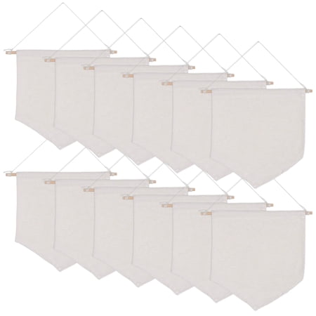 12 Pcs Blank Canvas Banners, 10.8 x 11.8 in / 27.5 x 30 cm Wall Display Banner, DIY Hanging Flags, Enamel Pin Wall Display, Beige DIY Hanging Flags for Room Decor