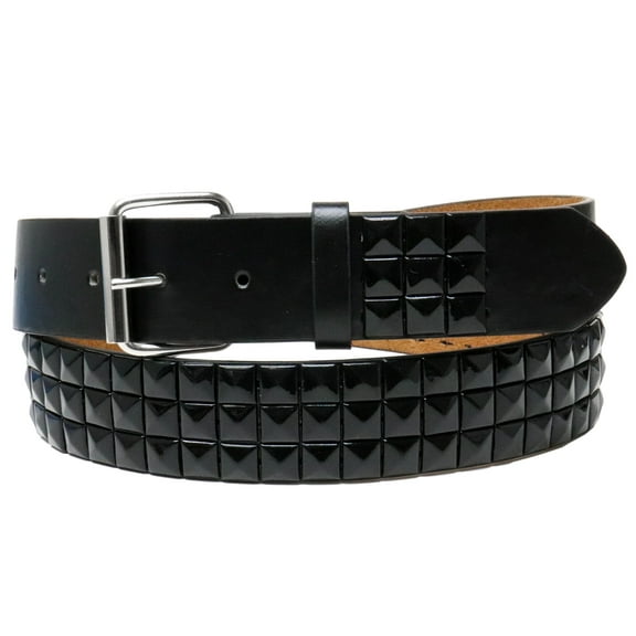 Black Metal Rivets Pyramid Studs Black Leather Belt with Belt Buckle