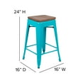 thumbnail image 6 of Flash Furniture Cierra 24" High Metal Counter-Height, Indoor Bar Stool with Wood Seat in Teal - Stackable Set of 4, 6 of 13