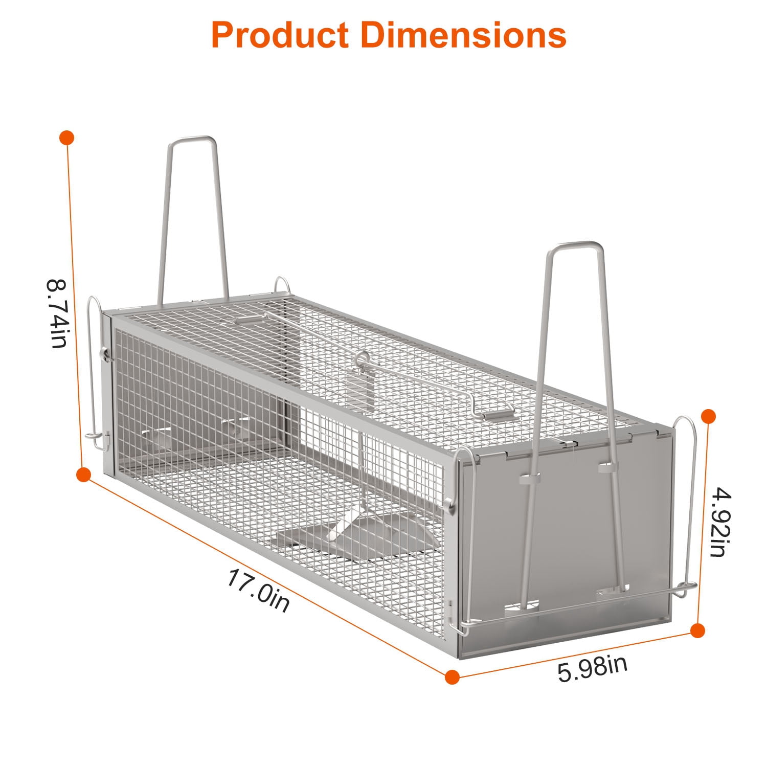 Zorpupoa 1Pc 16.53x6.1x4.33in Electroplating Zinc  Live Humane Rat Trap Dual DoorMouse Rodent Dense Mesh  Cage  with 2 Detachable U Shaped Rod