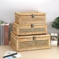 thumbnail image 4 of Vintage Decorative Box with Clear Lid Rattan and Wood Display Boxes Handcrafted Shelf Basket Bin Large Wicker Storage Basket Rectangular keepsakes Box for Bathroom Home Decor, 4 of 6
