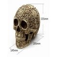 thumbnail image 2 of Creative Skull Flowers Sculpture 8.1'' Human Head Skeleton Statue Collectible Halloween Decoration Home Decor,Gold, 2 of 14