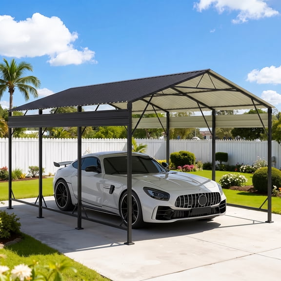 Vyrox 10x15 FT Metal Carport, Heavy Duty Car Shelter with Reinforced Base, All-Weather for Vehicles & Boats