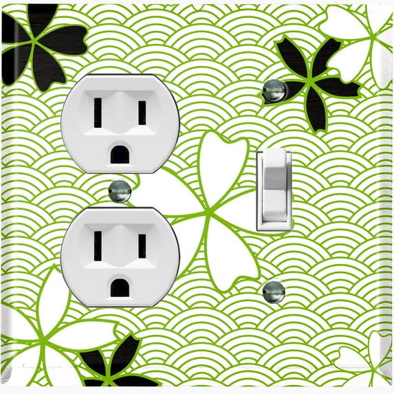 Metal Light Switch Plate Cover Japanese Flower Pattern Green Wallpaper FLW039