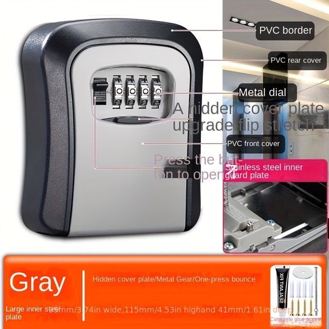 QJUHUNG 1pc Wall-mounted Key Storage Lock Box Household Key Waterproof Convenient Combination 4-digit Password Lock Box Indoor And Outdoor Fixed Spare Key And Shared Key Resettable Cod