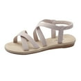 thumbnail image 2 of JeashCHAT Womens Gladiator Sandals Casual Cross Strappy Beach Flat Sandals Summer Elastic Ankle Strap Trendy Roman Shoes (Beige), 2 of 6