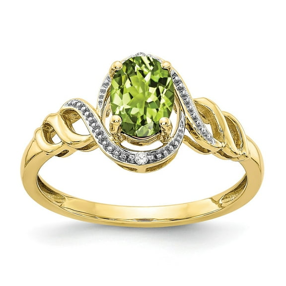 10K Yellow Gold Ring Band with Stones (08) August Peridot Oval Green Diamond Round