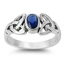 CHOOSE YOUR COLOR Blue Simulated Sapphire Triquetra Ring 925 Sterling Silver Band CZ Female Size 10