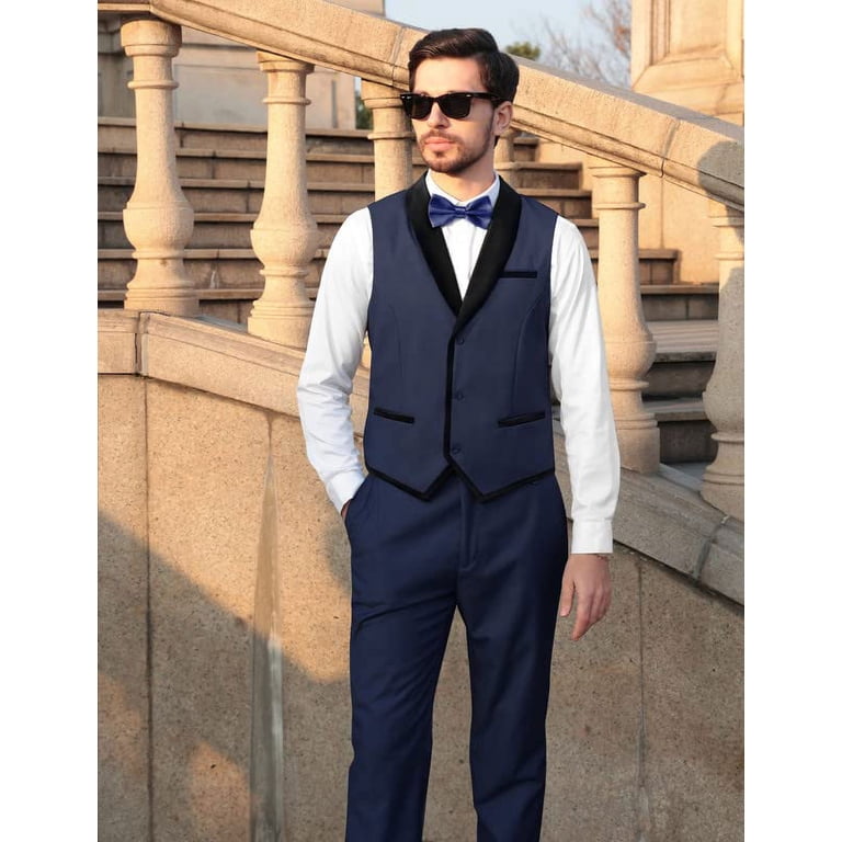 ETHAN Mens Black Suits 2 Piece Set Vest Suit for Men Casual Vest Navy Blue  Dress Pants for Business L - Walmart.com