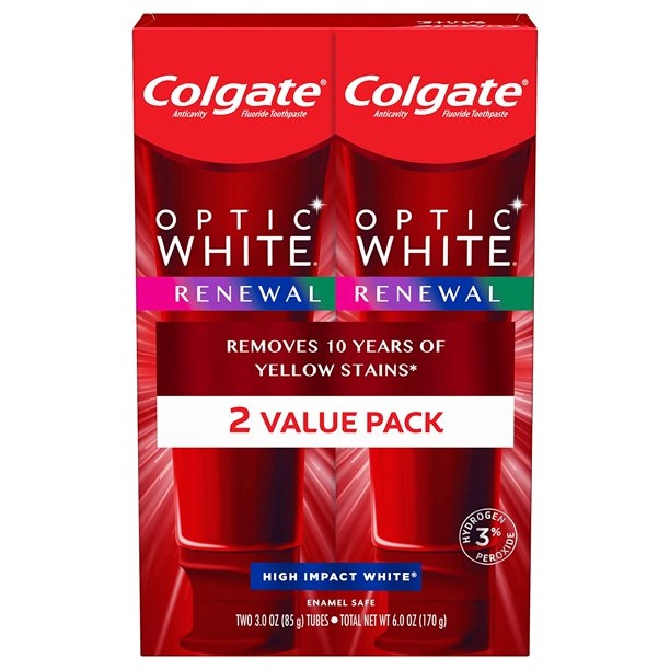 Colgate Optic White Renewal Teeth Whitening Toothpaste with Fluoride, 3