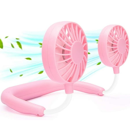 

Morttic Portable USB Rechargeable Neckband Sport Fan Lazy Neck Hanging Dual Cooling Fan 3 Speed Adjustable Pink