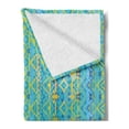 thumbnail image 2 of Geometric Soft Flannel Fleece Throw Blanket, Aztec Retro Zigzag Prehistoric Traditional Heritage Hippie Design, Cozy Plush for Indoor and Outdoor Use, 50" x 60", Earth Yellow Turquoise, by Ambesonne, 2 of 5