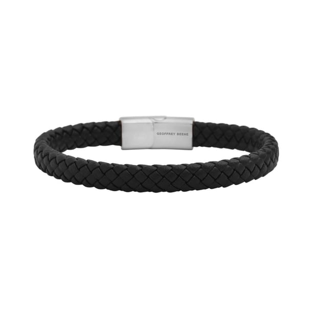 Pulsera para hombre Geoffrey Beene de piel trenzada, 20,5 cm, color plateado
