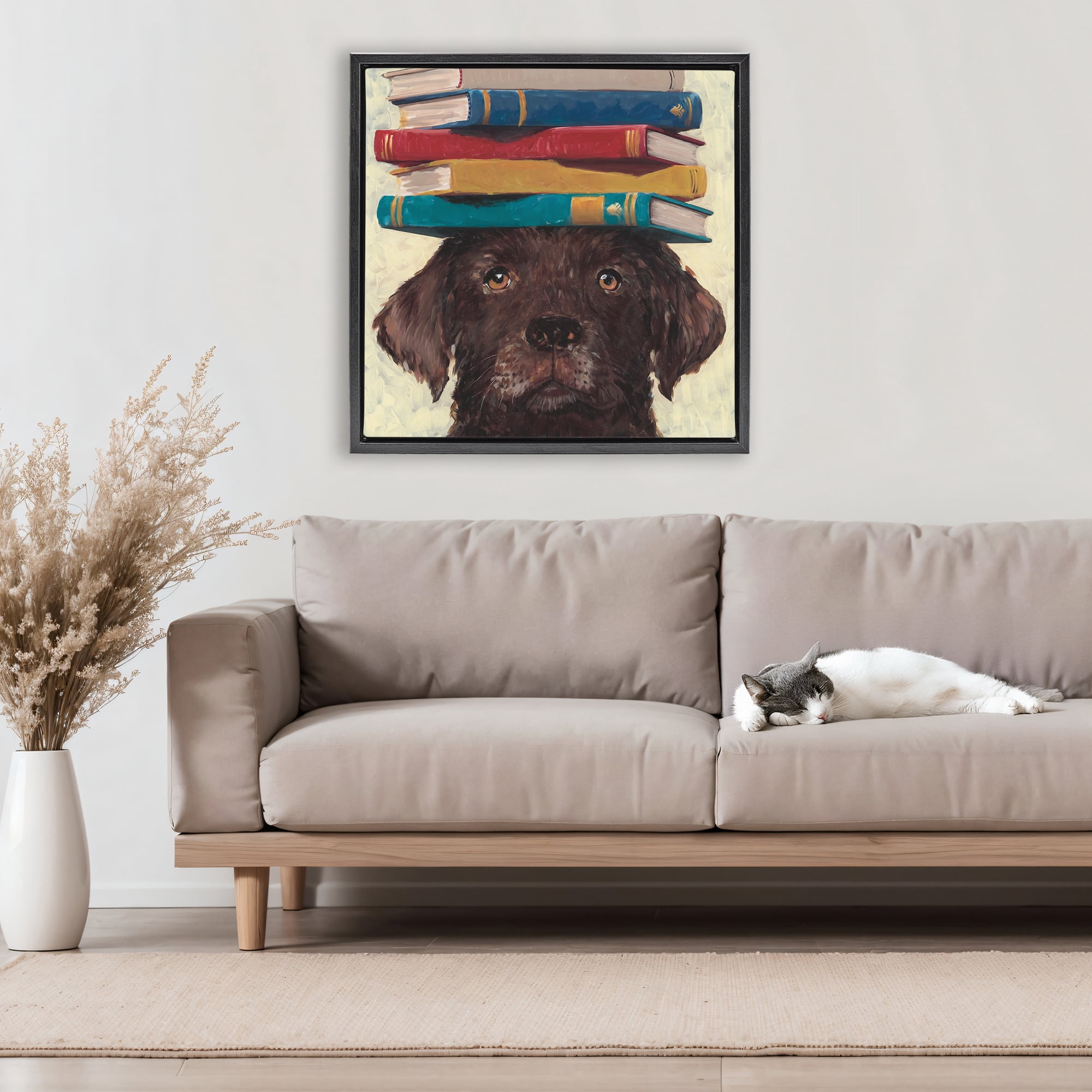 Stupell Industries Studious Abby Dog Black Framed Floater Canvas Wall Art, design by Studio Bautista
