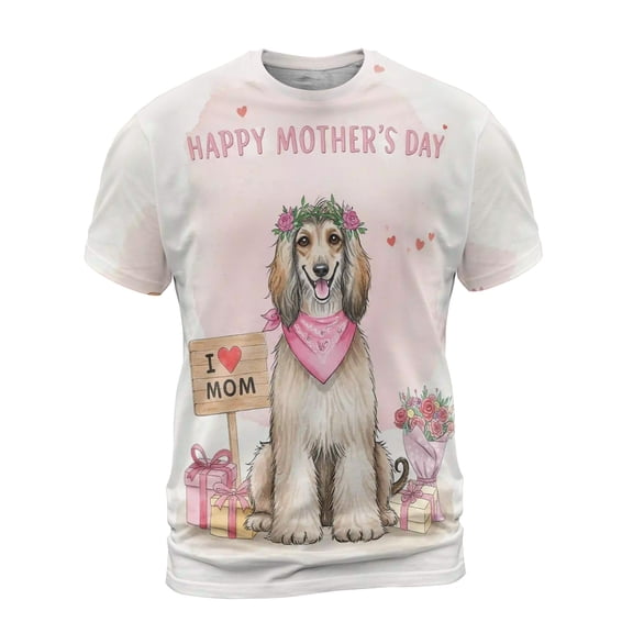 Happy Mother's Day Afghan Hound Love Dog Mom Heart Flower All Over Print 3D Shirt Unisex Merch Dog Lover - 12004