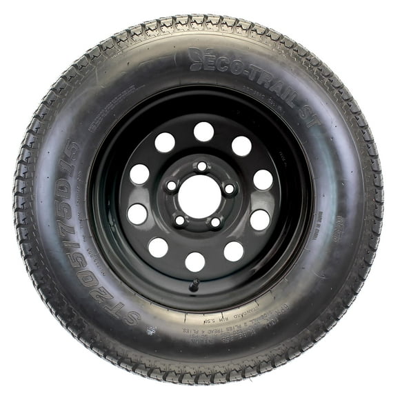 eCustomrim Trailer Tire On Black Wheel Modular Rim ST205/75D15 Load Range C 5 Lug On 4.5-2 Year Warranty w/Free Roadside