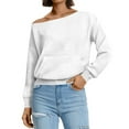 thumbnail image 5 of Resicozy Off the Shoulder Sweatshirt for Women Trendy Oversized Cute Crewneck Sweatshirts Fall Travel Plain Hoodie with Pocket White S, 5 of 7