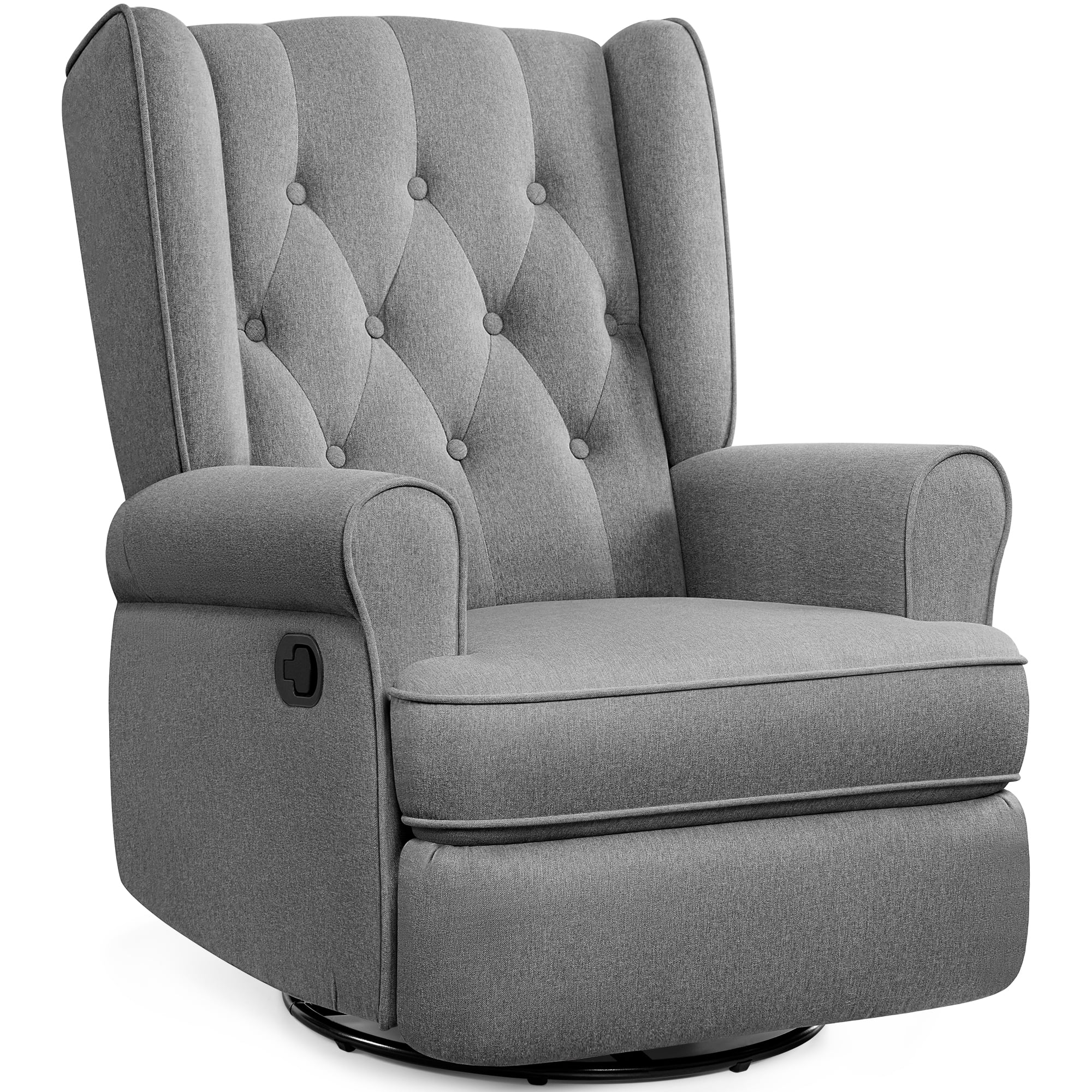 COOLHUT Swivel Rocker Recliner Chair for Adults, Glider Recliner Chairs with Comfy Linen Fabric, Wing Back Accent Chair with Lumbar Support & Overstuffed Arms for Living Room & Home Teatre, Gray