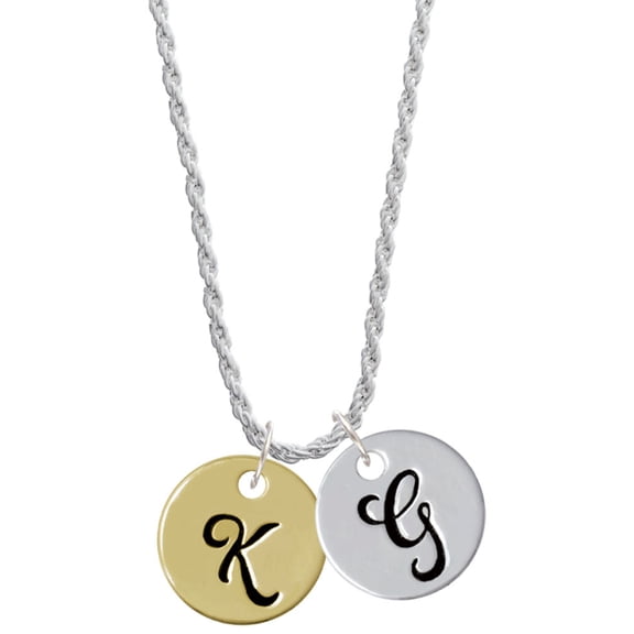Delight Jewelry Goldtone Large Disc Letter - K - 3/4'' Silvertone Script Initial Disc - G - Charm Necklace, 20" 3"