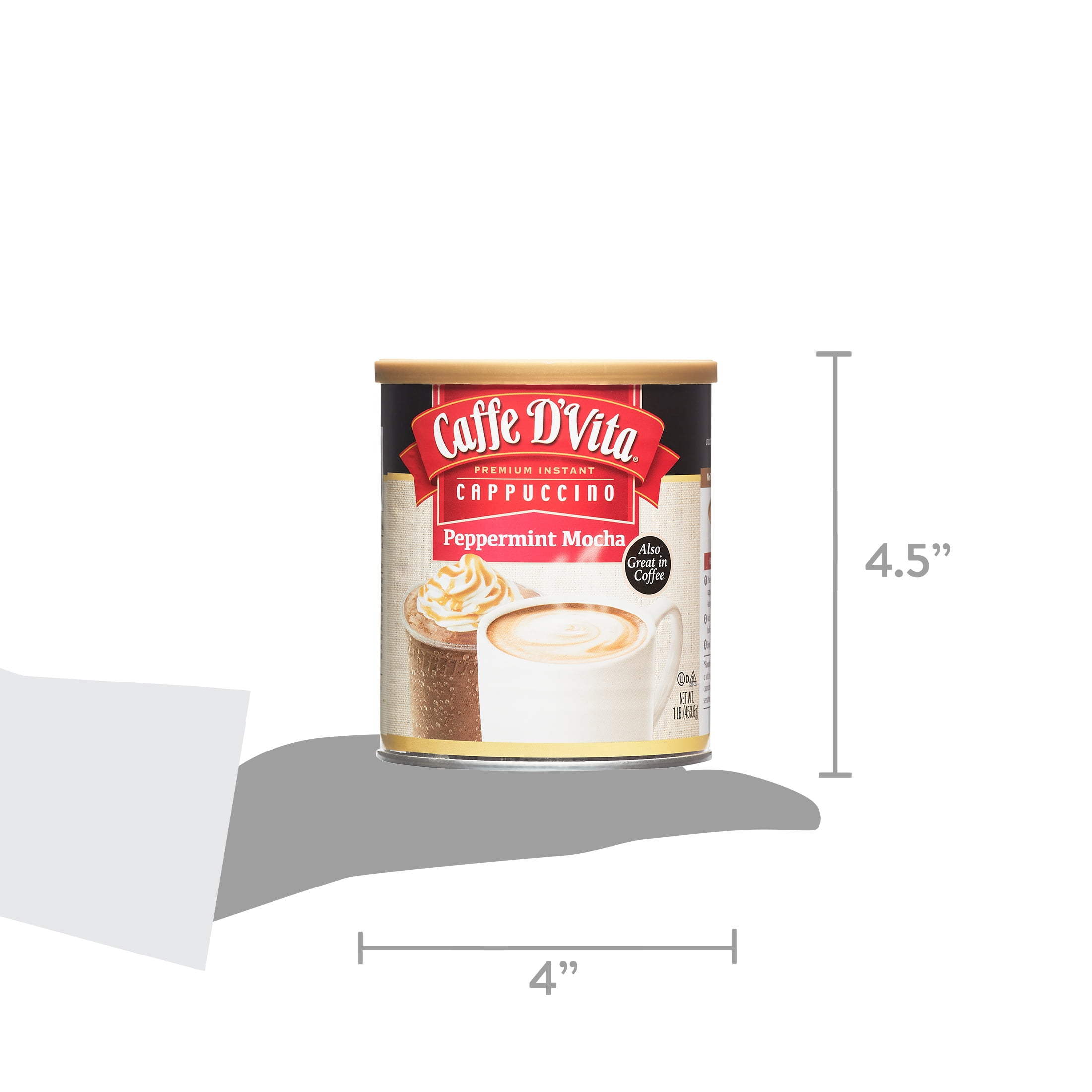 (2 pack) Caffe D'Vita Premium Instant Peppermint Mocha Cappuccino, 16 oz Canister