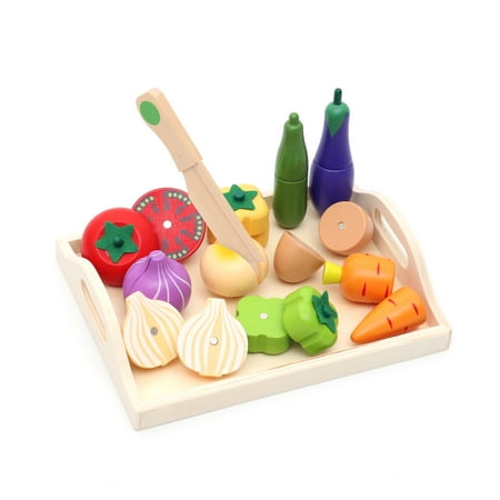 Fondear Children's Magnetic Vegetable Cutting Play Set / Simulated Kitchen / Wooden Play Set of Fruits, Knife & Case, Natural & Non-toxic, Best Gift for Kids'
