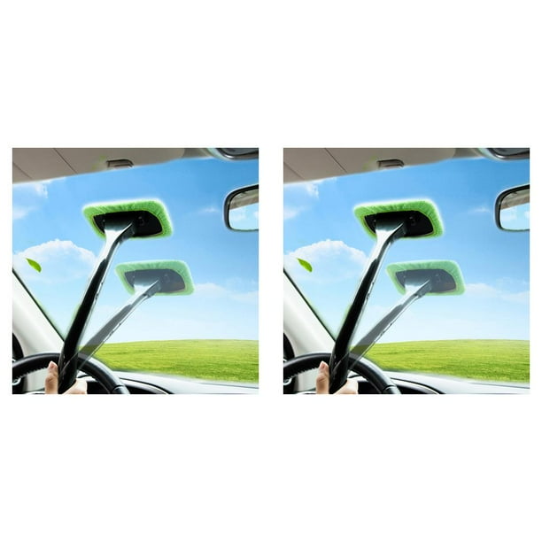 Scienceny Kit de cepillo para parabrisas de coche, limpiador de ventanas, limpiaparabrisas de microfibra, cepillo de limpieza, herramienta de Verde 2piezas