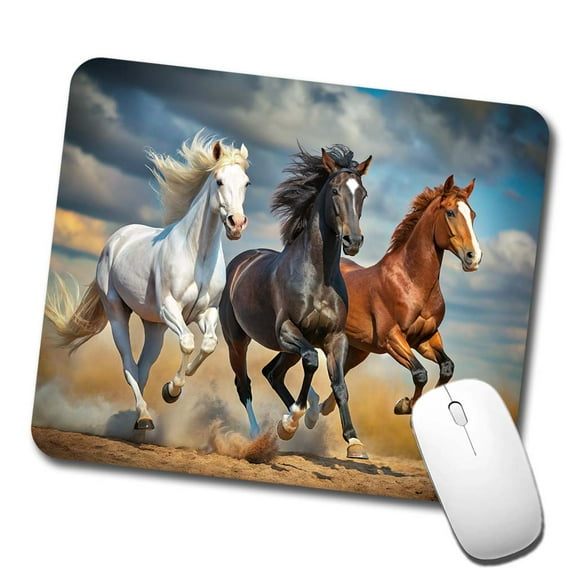 Black White and Brown Horses Galloping Mouse Pad Low Profile Gaming Mat