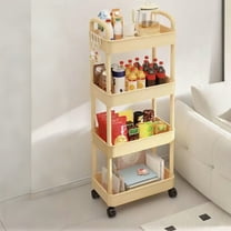 Btomtd Multi-Tier Black Kitchen Cart with Armrests, Mobile Storage Rack for Bathroom Toiletries, Multifunctional Organizer Cart Shelf for Home 14"W x 9"D x 38"H, 4-Tier, Yellow