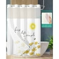 thumbnail image 2 of No Hook Shower Curtain with Snap in Liner, Hand Drawn Yellow Flowers with Butterfly and Sun Hotel Shower Curtains for Bathroom, Washable Shower Curtain Liner Set with Mesh Top Window, 60"x72", 2 of 6