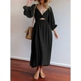 thumbnail image 2 of Biekopu Women Summer Midi Dress Solid Color Square Neck Lantern Sleeve High Waist Casual Dress Fashion Beach Holiday Dress, 2 of 7
