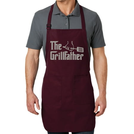 Men s The Grillfather Full-Length Apron with Pockets - Maroon
