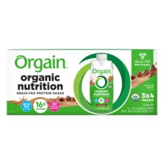 Orgain Organic Nutrition Shake, Grass Fed Protein, Iced Café Mocha 11oz, 12ct