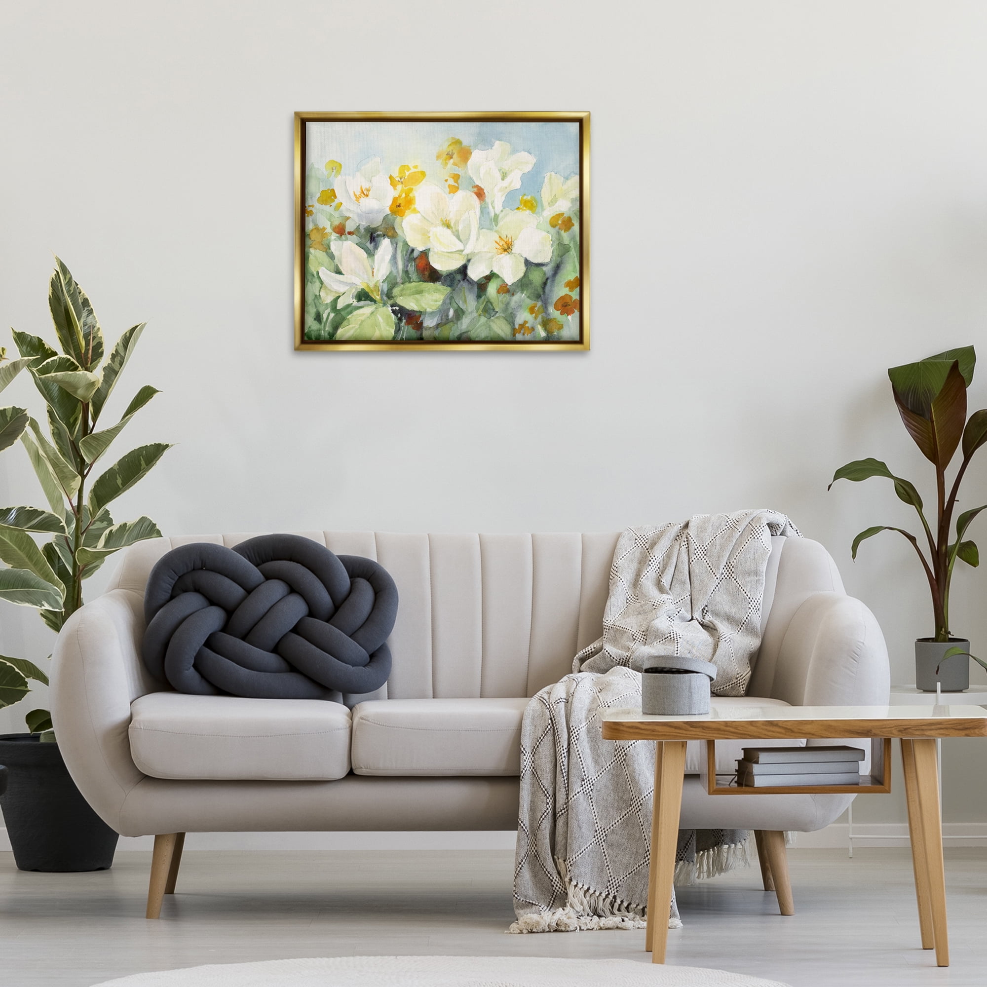 Stupell Industries Early Spring Meadow Botanical & Floral Painting Gold Floater Framed Art Print Wall Art, 31 x 25